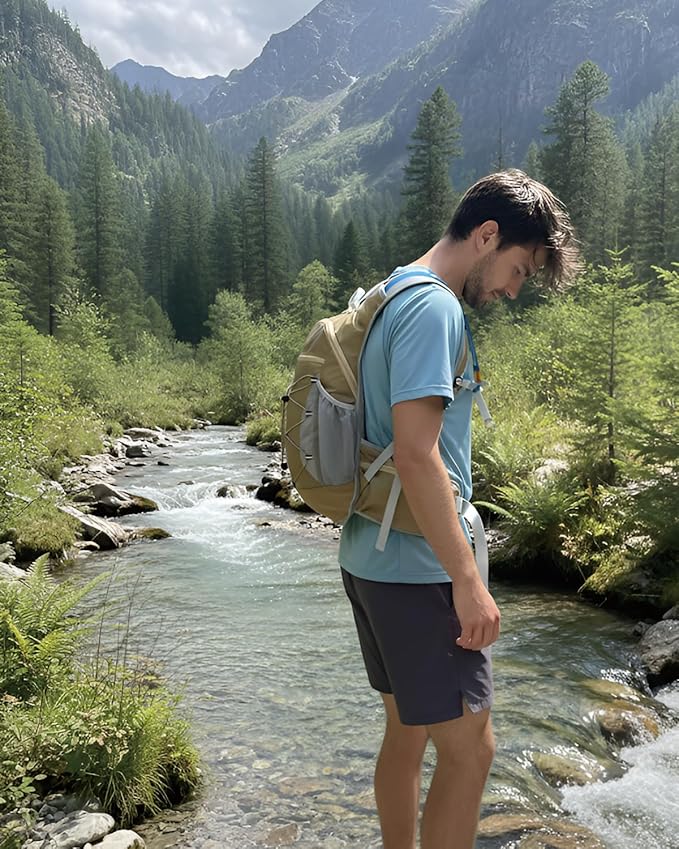 Hydration Backpack with 2L Water Bladder - Lightweight 15L Daypack with Phone-Sized Hip Belt Pockets, Anti-Chafe Cotton Edging & No-Bounce Straps - Small Water Backpack for Hiking, Running, Skiing