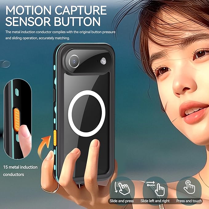 Compatible for iPhone 17 Air Case 6.5" Waterproof 【Compatible with Magsafe 】【IP68 Underwater】 Clear Magnetic Built-in Screen Protection Lanyard Diving Swim Dustproof Shockproof Blue