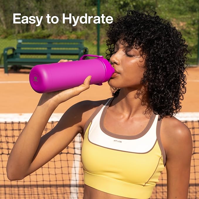ENCOOL Insulated Water Bottle with Straw Stainless Steel Water Bottle, Leak-Proof, BPA-Free, Double Wall Vacuum Keeps Cold for 24 Hours for Sports, Travel, School (32 oz, Knockout Pink)