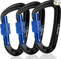 3 Heavy Duty Carabiner Clips 12kN (2697 lbs)-Lightweight Locking Carabiners for Securing Pets，Camping, Hiking, Hammock，Outdoor and Gym etc, Keychains& Utility