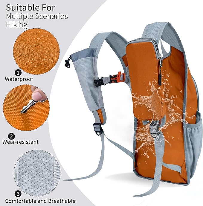Hiking Backpack 10L/15L Small Daypack Lightweight Packable Travel Foldable Water Resistan for Women Men (Orange, 10L)