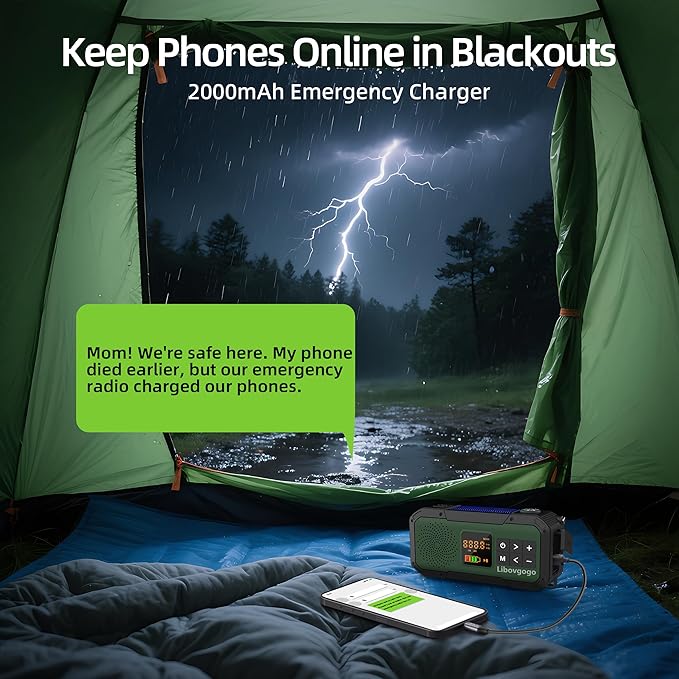 Emergency Radio Waterproof Bluetooth Speaker,Portable Digital AM FM Radio with 2000mAH Cell Phone Charger,Flashlight,Hand Crank NOAA Weather Radio with Solar Panel,Emergency Survival Kit (Green)