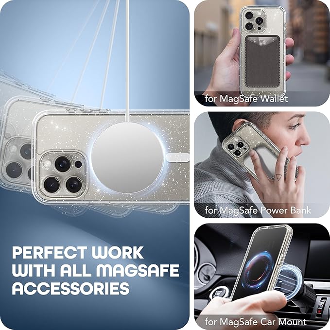 TIESZEN for iPhone 15 Pro Max Case, Compatible with MagSafe, Built-in Privacy Screen Protector and Camera Protection, Anti Spy Full Body Dustproof Shockproof Hard Phone Case 6.7", Shiny Clear