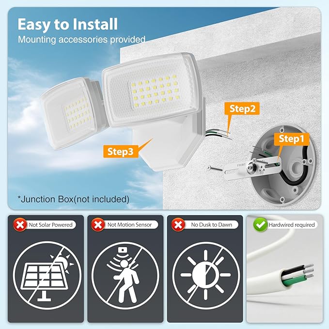 Onforu 3200LM Flood Lights Outdoor, 32W 6500K LED Security Light Switch Controlled, IP66 Waterproof Outdoor Lights, Wall Mount Exterior Flood Light with 2 Adjustable Heads Floodlights Outside