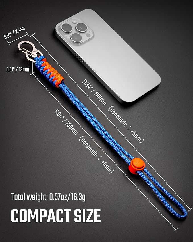 KeyUnity KC01 Braided Paracord Carabiner with Cord Lock, Keychain Phone Camera Bag Wrist Hand Strap for Daily & Outdoor