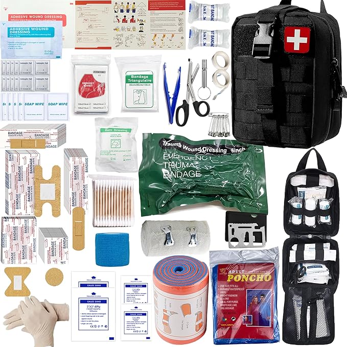 Universal IFAK Trauma First Aid Kit Molle Pouches Emergency Survival Kit Suitable for Home, car, Travel, Camping, Hiking, Sports, Outdoor Emergencies-Quick Response First Aid Essentials (Black)