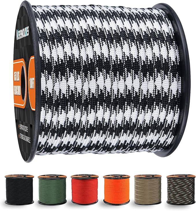 WEREWOLVES 650lb Paracord/Parachute Cord - 9 Strand Paracord Rope - 100', 200' Spools of Parachute Cord, Type III Paracord for Camping, Survival