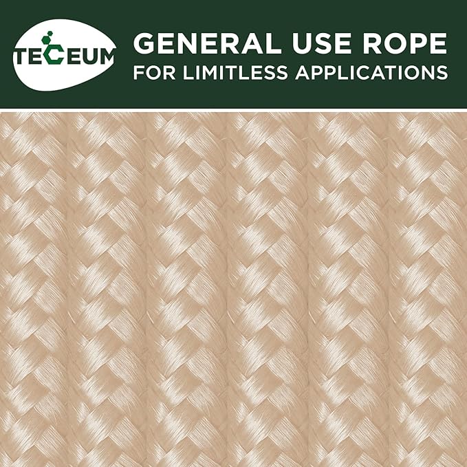TECEUM Rope – 90 Feet x 1/4 Inch (7mm) – Beige – Strong All-Purpose Utility Rope – Camping, Crafting, Flag Pole, Indoor & Outdoor – Polypropylene Nylon Poly Lightweight Diamond Braided Cord