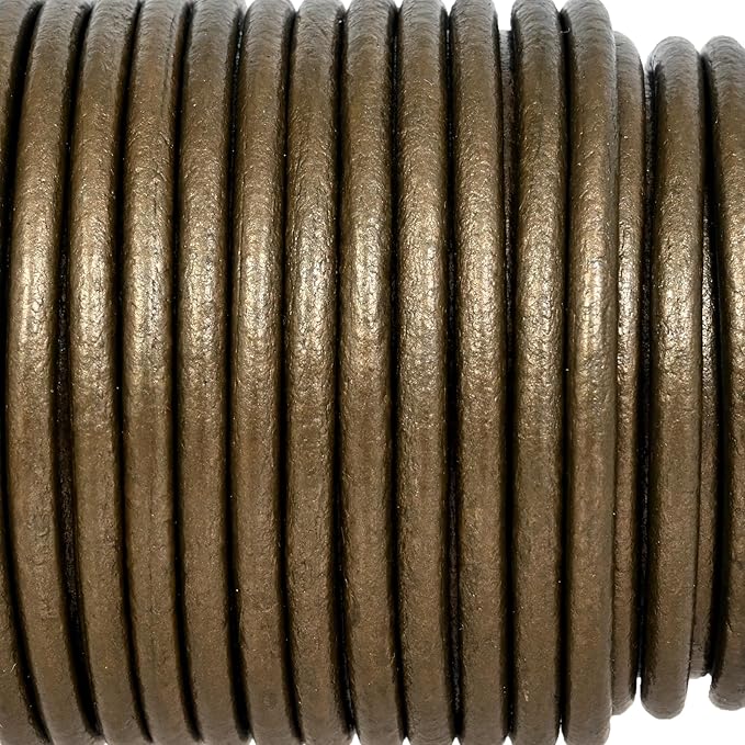 GENIQUE Real/Genuine Round Leather String Cord for Necklace, Bracelets, Jewellery, Braiding (Military Green Metallic, 3mm)