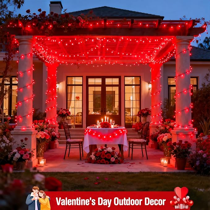 JMEXSUSS 2 Pack Solar String Lights Outdoor Waterproof, Total 66 FT 200 LED Solar Christmas Lights Outdoor, Twinkle Light for Christmas Tree Outside Garden Yard Xmas Decor, Red