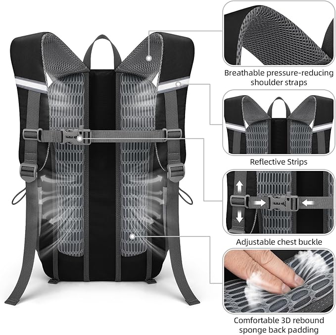 RealCool Hiking Backpack for Men Women,30L Lightweight Waterproof Travel Camping Backpack Hiking Daypack for Cycling Running,Black