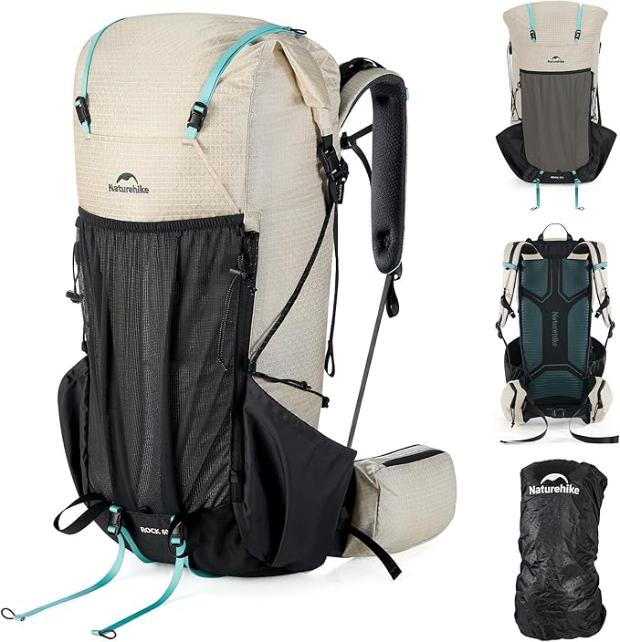 Naturehike 60L Rock 2.0 Upgraded Internal Frame Hiking Backpack for Outdoor Camping Travel Backpacking, Ultralight Backpack for Adults(White/L/60L)
