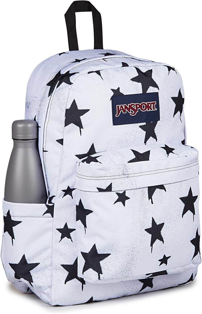JanSport SuperBreak Plus Backpack with Padded 15-inch Laptop Sleeve and Integrated Bottle Pocket - Spacious and Durable Daypack for Work and Travel - Sprayed Stars Black