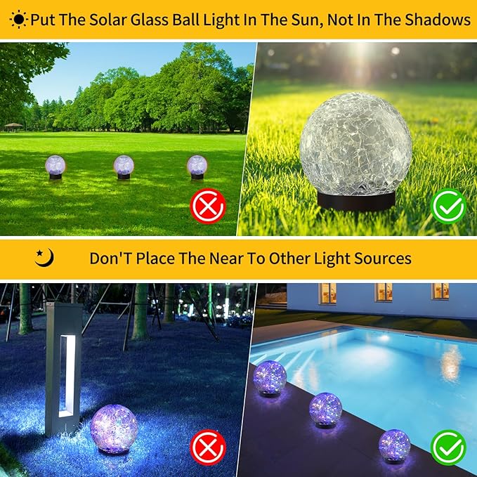 JKIMK Solar Globe Lights Outdoor Waterproof-Solar Balls Garden-Cracked Glass Ball Solar Lights Outdoor-Solar Orbs Outside-Outdoor Decorations Patio & Yard Lawn Backyard Decor