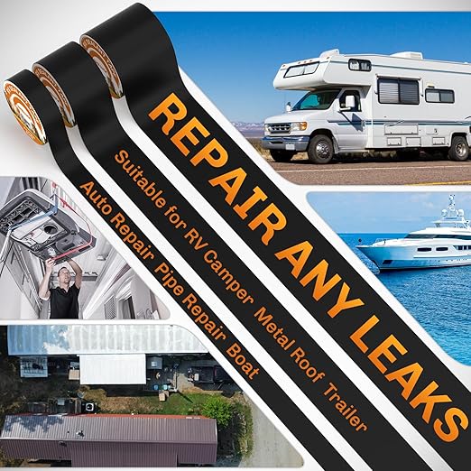 WELLUCK Butyl Sealant Tape, 4 Inch X 50 Foot RV Roof Tape Sealant Roofing Tape Black, Waterproof &UV RV Tape for Roof Camper Trailer Boat Sealing Leak Repair