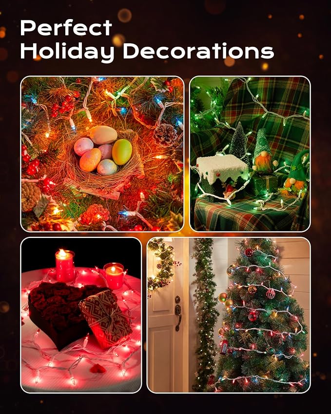 Brightown Christmas Lights, 100-Count 20ft Clear Incandescent Bulb Mini String Lights for Indoor Holiday Decor, Christmas Tree Garland Wedding Party Multi-Use Decoration, White Wire