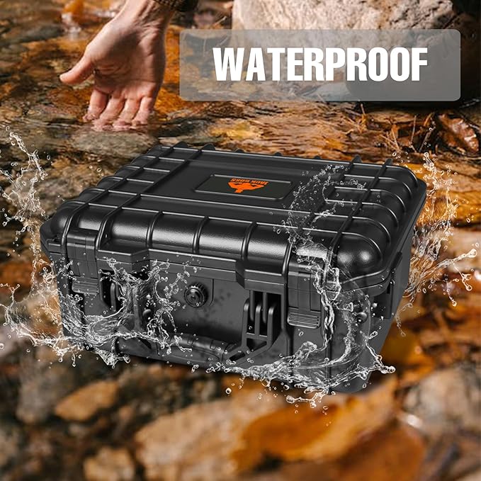 Jack Boss Hard Case, 13.6 x 11.4 x 6 Inch Portable Weather Waterproof Protective Camera Case with Customizable Foam, Fit Use of Drones, Camera, Equipments，Black
