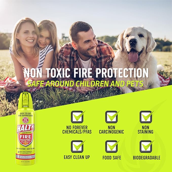 HALT! Home & Apartment Fire Defense Kit – Includes x2 10oz Fire Fighting Foam Sprays, Emergency Fire Blanket, Large Fireproof Document Bag, Small Waterproof Travel Fire Safety Bundle