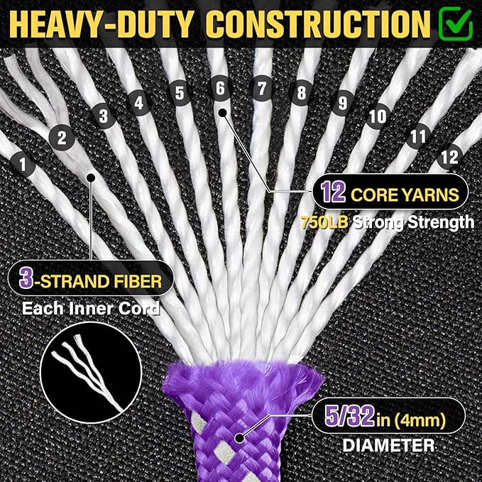 Reflective Paracord Rope 750 lb - 200ft 5/32" Parachute Cord 4MM 12-Strand para Cord - Heavy Duty Spool String for Survival,Camping Gear, Survival Bracelet, Clothesline - Purple