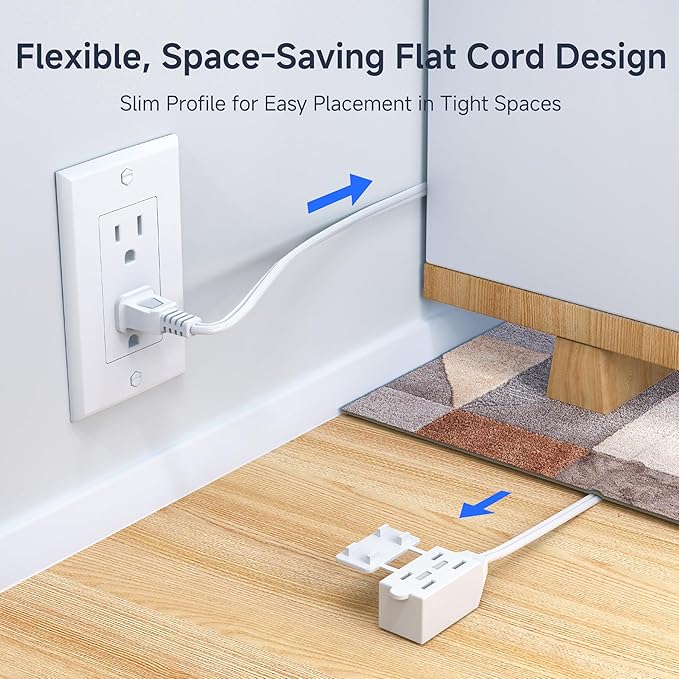 [ETL Listed] Cable Matters 2-Pack 16 AWG 2 Prong Short Extension Cord 3 ft, 13A 3-Outlet Extension Cords with Tamper Guard, 13 Amp, 1625 Watts, White