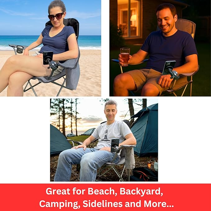 Maxby Camping Chair Phone Holder, MagSafe Compatible Magnetic Phone Mount Clamp for Chair Armrest Tubes, 360° Viewing, Folding & Beach Chairs, Sidelines