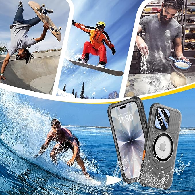 SPIDERCASE Magnetic for iPhone 17 Case Waterproof,[Built-in Screen & Camera Protector] [IP68 Underwater] 12FT Military Shockproof, Dustproof, Anti-Scratched Phone Case,Black/Clear