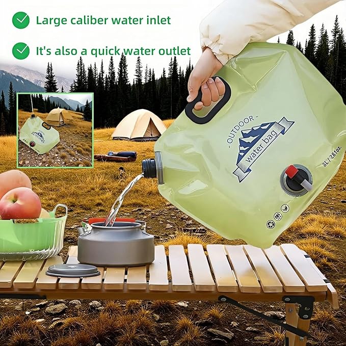 8L/281oz Outdoor Collapsible Water Jug BPA-Free w/Adjustable Faucet - Portable Leakproof Water Storage for Camping, Hiking, Travel & Emergencies (Light green)