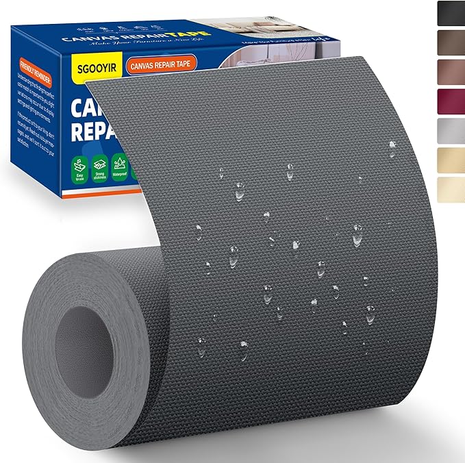 Self-Adhesive Canvas Repair Tape, 4" x 79" Waterproof Canvas Repair Patch, Fabric Patch Repairs Kit for Furniture, Tents, Sunbrellas, Boat Covers Awnings, Couches, Clothes, Bags Dark Gray