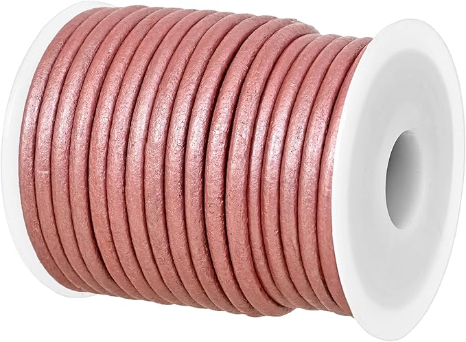 GENIQUE Real/Genuine Round Leather String Cord for Necklace, Bracelets, Jewellery, Braiding (3mm, Mystique Pink)