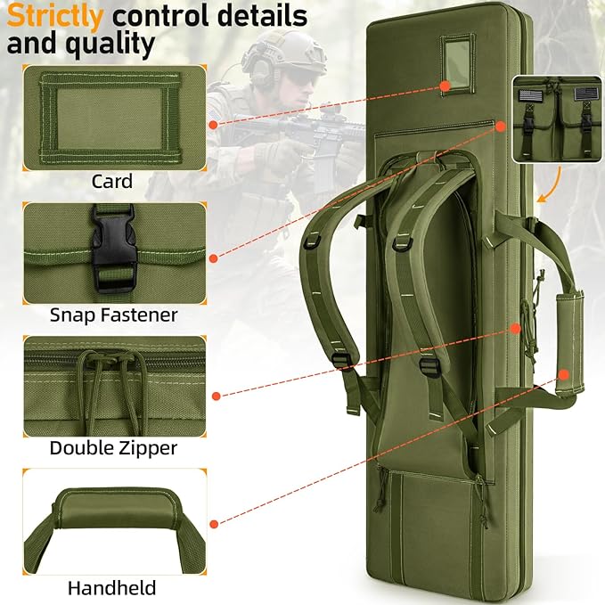 TORIBIO Double Rifle Case Soft Bag 32" 34" 36" 42" 46" 48'' 51“ 55” Gun Case Tactical for Rifle Firearm Storage, Transportation and Hunting Shooting Range, Rifle Backpack