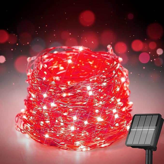 Selarlyt Solar String Lights for Outside, 72Ft 200 LED Solar Fairy Lights with 8 Modes, Solar Powered Fairy Lights Waterproof for Christmas Tree Garden Party Wedding（Red）