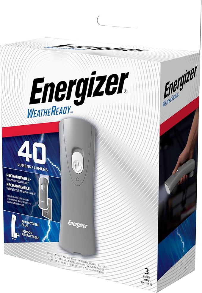 Energizer Auto-On LED Flashlights Rechargeable (6-Pack) for Home Power Failure, Plug in LED Flashlight for Power Outage, Night Light, Hurricane Preparedness