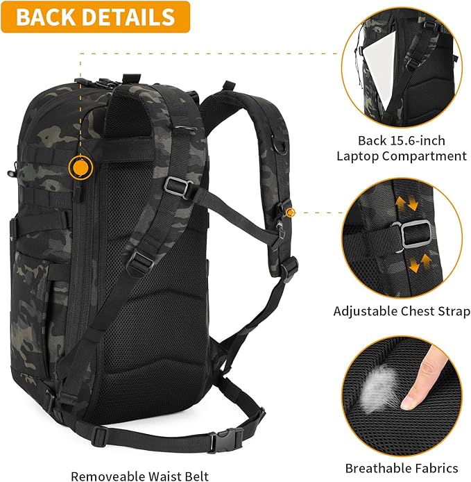 HUNTVP Tactical Backpack for Men 35L Military Backpack MOLLE 1000D Army Daypack 3 Day Bug Out Bag for Work Camping Hiking Outdoor, Camo