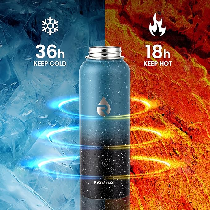RAYMYLO Insulated Water Bottle 40 oz, Triple Wall Vacuum Stainless Steel (Cold for 36Hrs, Hot for 18Hrs), Leak Proof & Non-BPA, Modern Water Flask Jug with Paracord Handle & Straw Spout Lids