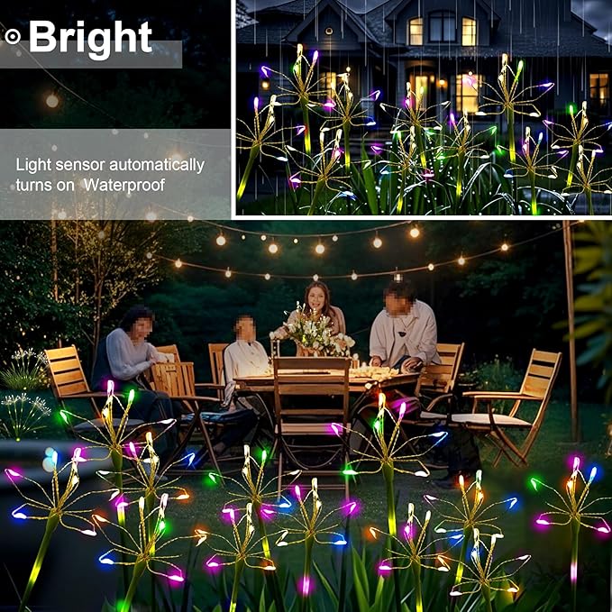 Solar Garden Lights Outdoor: Waterproof 2-Pack DIY Decorative Firework Lights with 2 Modes for Yard Patio Pathway Outside Fairy Decor - Christmas Gifts for Women Mom Mothers Day Multicolor