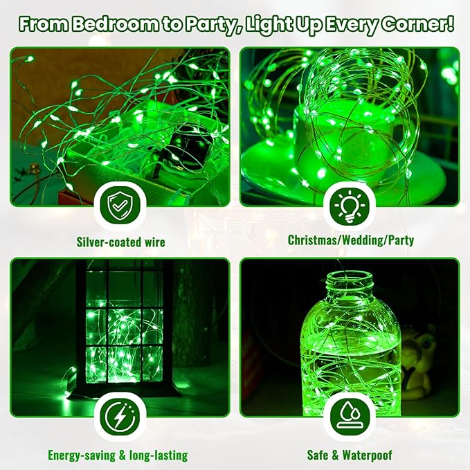 ZSJWL 30 Pack Green Fairy Lights Battery Operated, 7FT 20LED Mini Starry Light Mason Jar Lights for Indoor Outdoor Party Wedding Halloween Thanksgiving