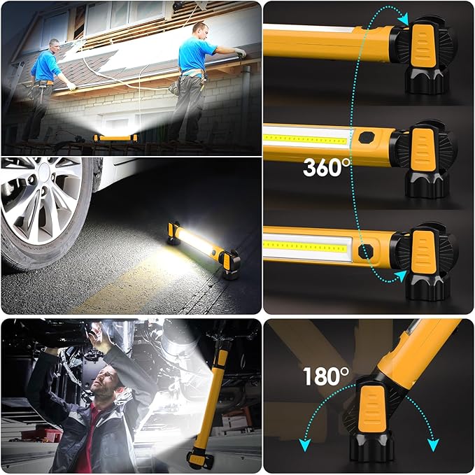 Work Light, 2500LM Bright LED Work Lights, 5200mAh Rechargeable Magnetic Underhood Work Light Bar with Hooks, Cordless Portable Work Lights for Mechanics for Car Repairing/Garage/Workshop/Emergency