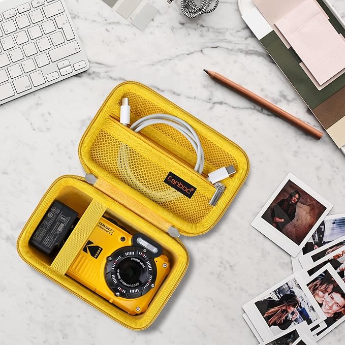 Canboc Carrying Case for Kodak PIXPRO WPZ2 Rugged Waterproof Digital Camera, Underwater Photography Camera Bag, Mesh Pocket fits USB Cable, Battery, Adapter, Yellow (Case Only)