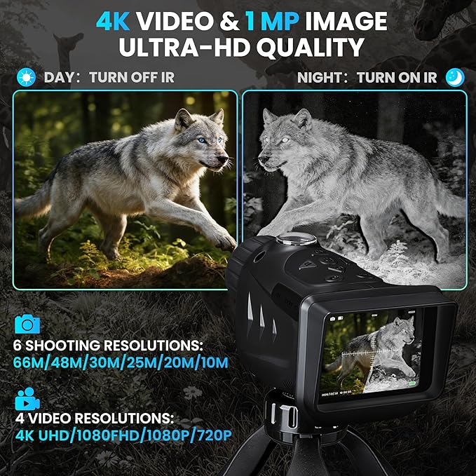 VXF Night Vision Monocular, 4K Night Vision Scope for 100% Darkness with 3000mAh Rechargeable Battery, 3+32GB SD Card & Card Reader, Dual Infrared Monocular Telescope for Camping, Wildlife Observation