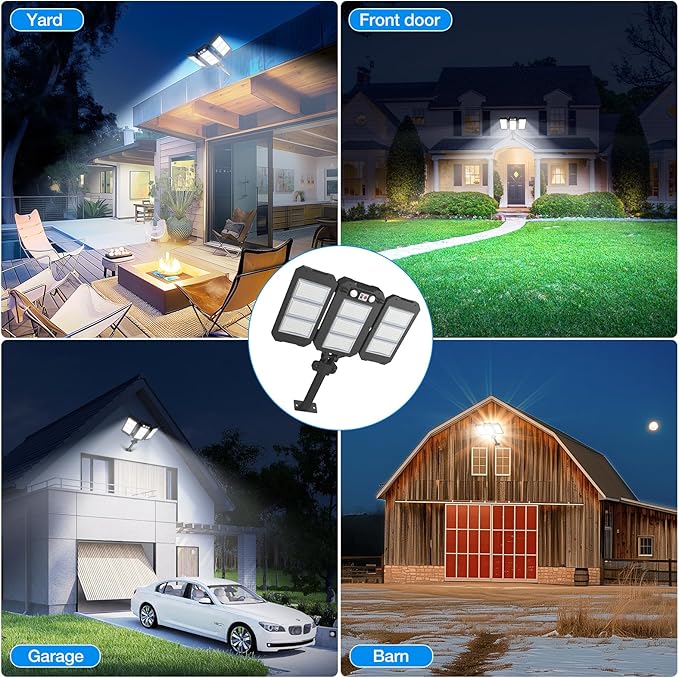 Solar Flood Lights Outdoor, 7000 LM Super Bright Aluminum Arm Solar Lights, 3 Heads Dusk to Dawn LED Dual Motion Sensor Lights, IP65 Waterproof Security Light with 3 Modes for Yard Street Barn
