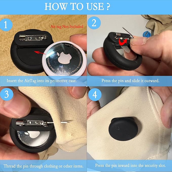 Air Tag Holder for Kids (4 Pack) 丨Hidden AirTag Case with Invisible Pin for Child Cloth, Pants & Silicone GPS Tracker Protective Cover for Toddlers, Elderly Shoelaces丨Dark Blue&Black&Dark Blue&Black