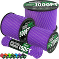 Reflective Paracord Rope 750 lb - 500ft 5/32" Parachute Cord 4MM 12-Strand para Cord - Heavy Duty Spool String for Survival,Camping Gear, Survival Bracelet, Clothesline - Purple