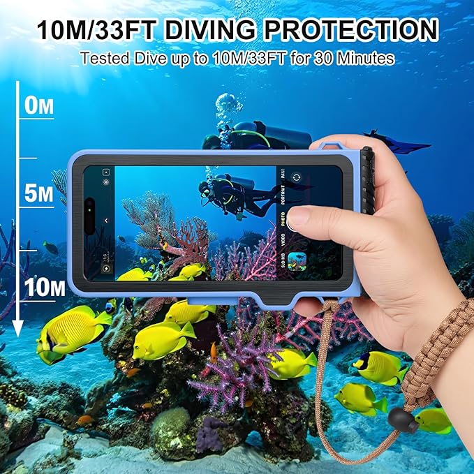 33ft Snorkeling Phone Case, Gen 4 IP68 Waterproof Housing for iPhone 16/15/14/13/12/11 Pro Max Samsung Galaxy S24/S23/S22, Touchscreen Full Protection