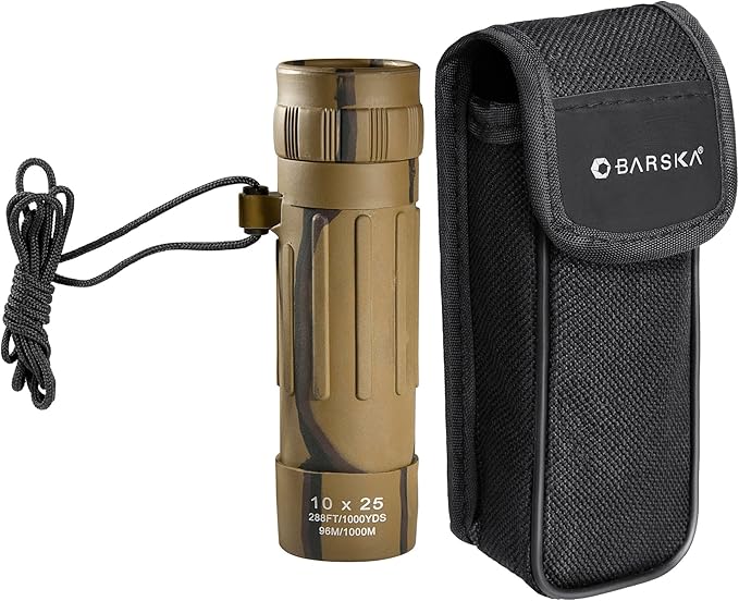 Barska 10x25 Lucid View Monocular – Compact Lightweight 10x Magnification with Fully Coated Optics, BK7 Roof Prism, Slip-Resistant Rubber Armor, Ideal for Travel, Hiking, Bird Watching