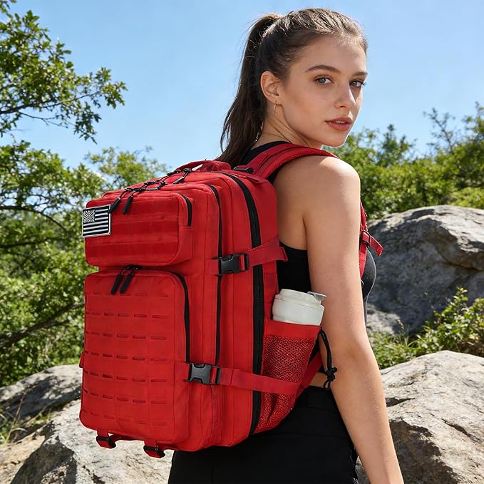 Sparklekle Military Tactical Backpack 45L 3 Day Assault Pack Waterproof Molle Hiking Rucksack for Men&Women (Red)