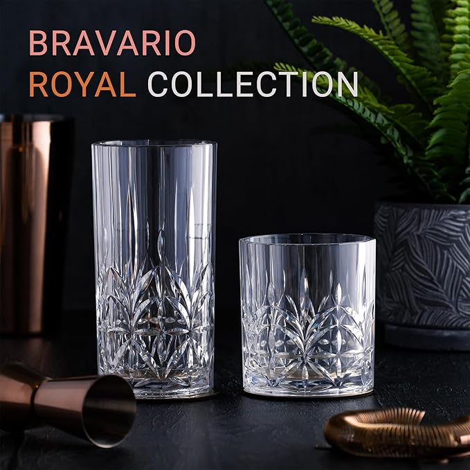Bravario Unbreakable Plastic Drinking Water Tumblers, Dishwasher Safe 100% Tritan Glasses, BPA-Free Shatterproof Outdoor Highball Drinkware, 18 oz, Set of 6