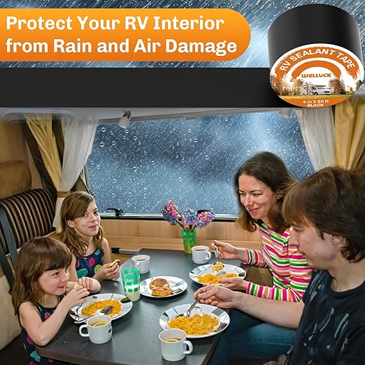 WELLUCK Butyl Sealant Tape, 4 Inch X 50 Foot RV Roof Tape Sealant Roofing Tape Black, Waterproof &UV RV Tape for Roof Camper Trailer Boat Sealing Leak Repair