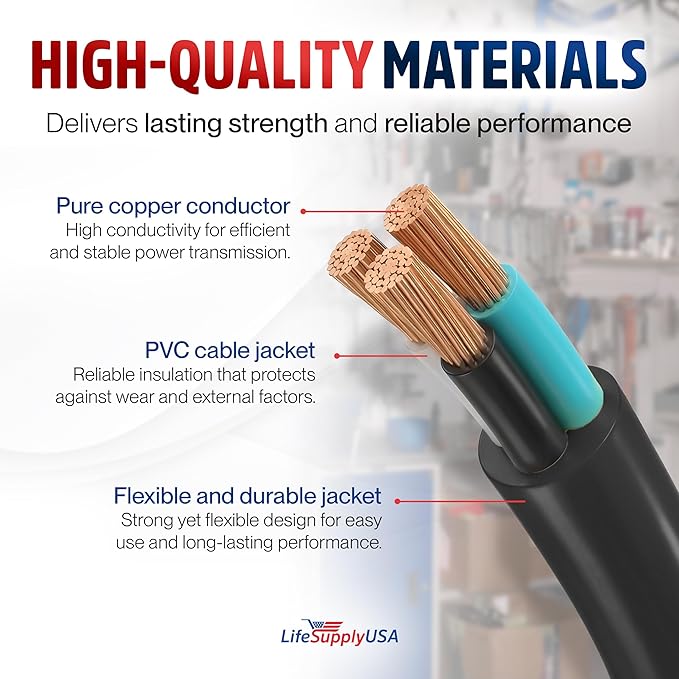 200ft Outdoor/Indoor Extension Cord 10/3 Gauge Ultra Heavy Duty 3 Prong SJTW, Waterproof, Flexible Cold-Resistant Long Power Cord,10A 125V 1000W, Black by LifeSupplyUSA