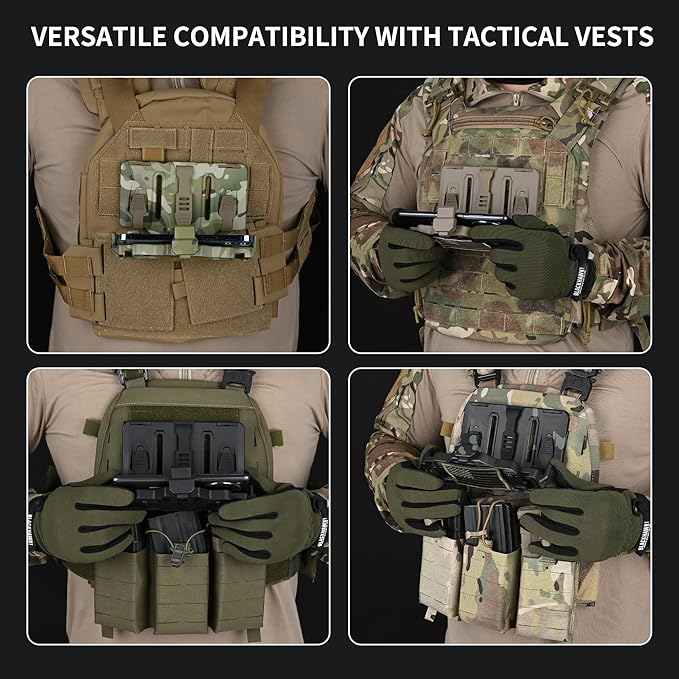 Tactical Gear Plate Carrier Vest Accessories, MOLLE Phone Chest Mount Holder for 6.0"-7.7" Screens, Quick-Release and Adjustable Tactical Phone Holder for Police Vest