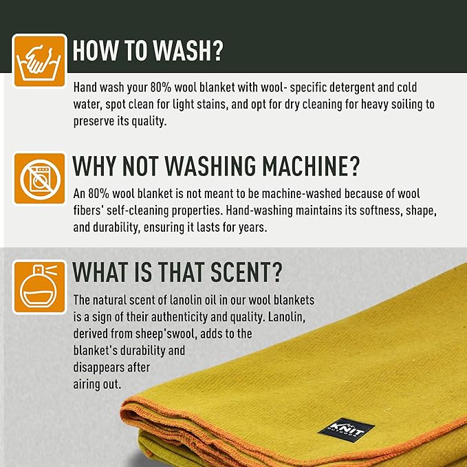 Large Military Wool Blanket - Warm & Thick Emergency Survival Blanket Great for Camping, Outdoors, Sports Events, Picnics, 4.5 lbs, 64" x 88" (Ochre Yellow)